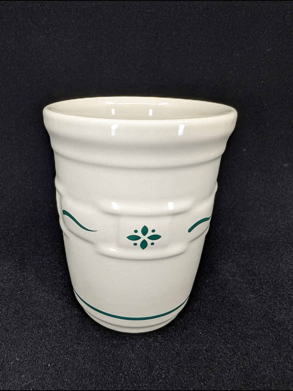 Longaberger Woven Traditions Pottery 8 Oz Tumbler White/Green Heritage Hall USA
